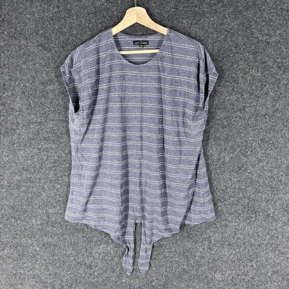 Lane Bryant Blouse Women 18/20 Plus Gray Striped Short Sleeve Crew Neck Casual